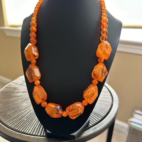 Charming Charlie Orange necklace with octagon shaped faux resin stone 18 - 20” - Picture 2 of 4